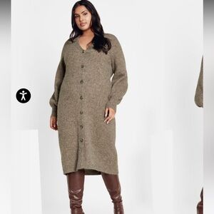 City Chic Brown button down Sweater Dress